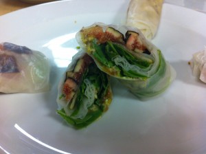 Mediterranean-Cali Spring Rolls with Chèvre, Figs, Arugula and Pistachios